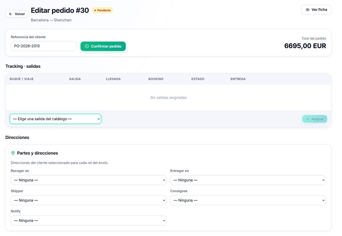 Edición completa de un pedido en BuscaFlete