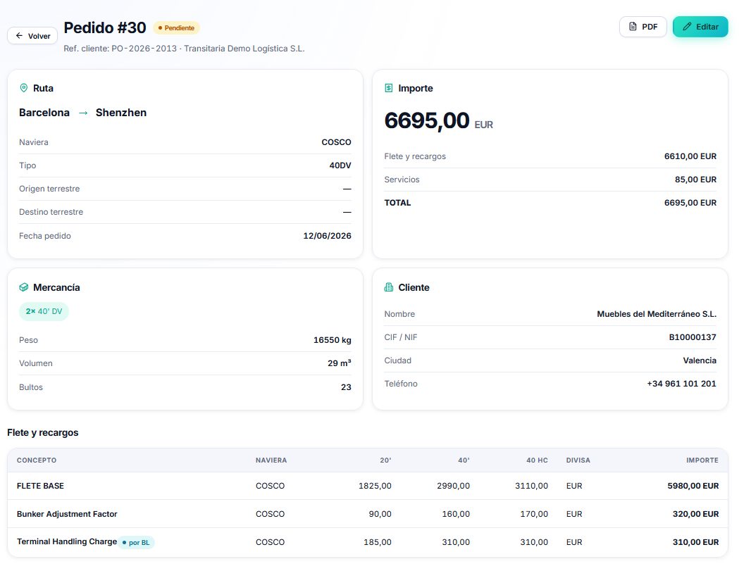 Ficha de pedido con booking en BuscaFlete